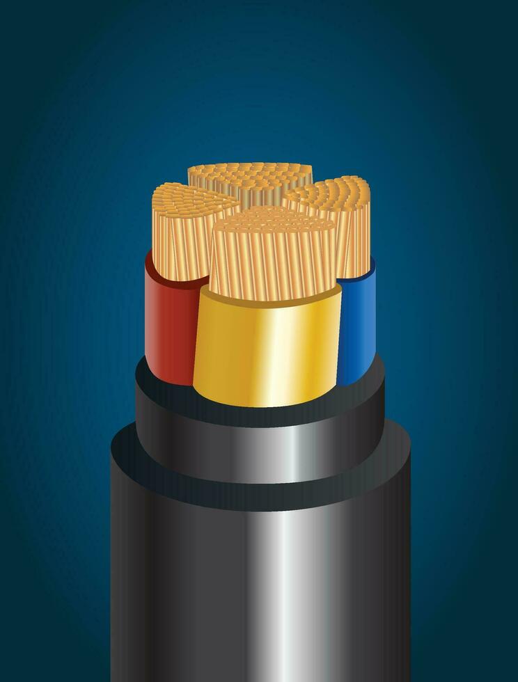 Electric wires on indigo background Copper wires are conductors of urban society. Realistic vector illustration EPS 10.