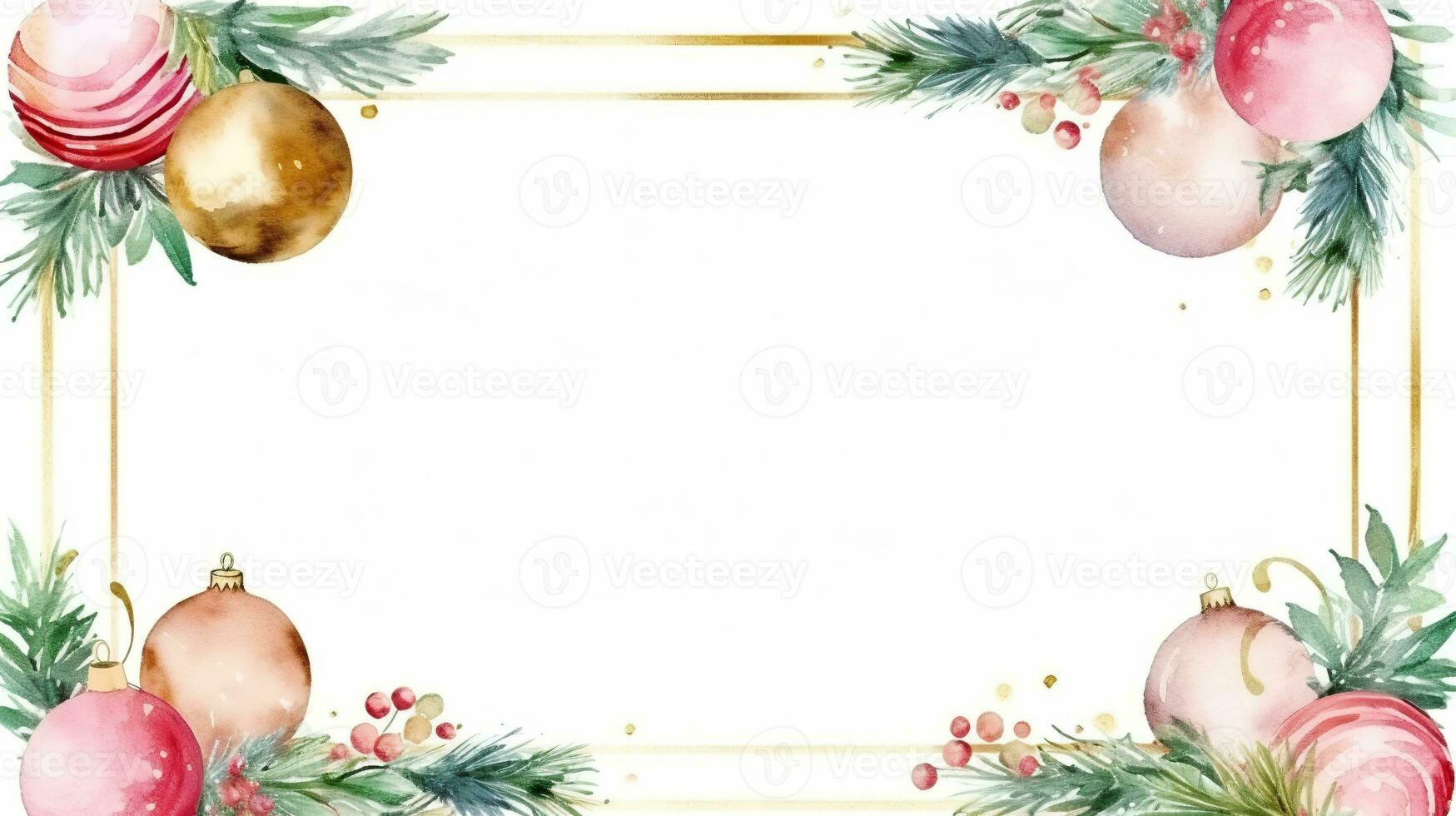 Christmas border with pink balls on white background. Watercolor Christmas and New Year background photo