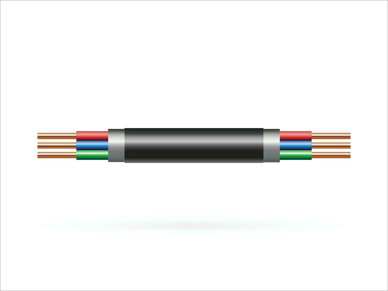 Electric cable on white background. Copper wire is the electric conductor of urban society. Vector realistic illustration.
