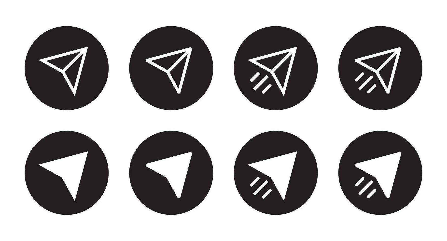 Share, paper plane icon vector in black circle. Social media repost button