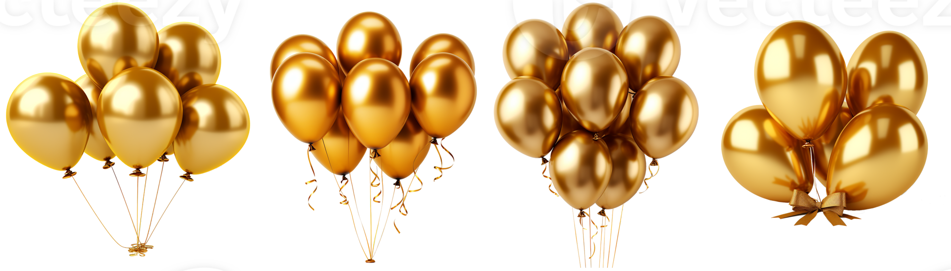 Set of gold air balloons. Metallic gold air balloons isolated on transparent background. for anniversary, birthday, wedding, party. Generative AI png