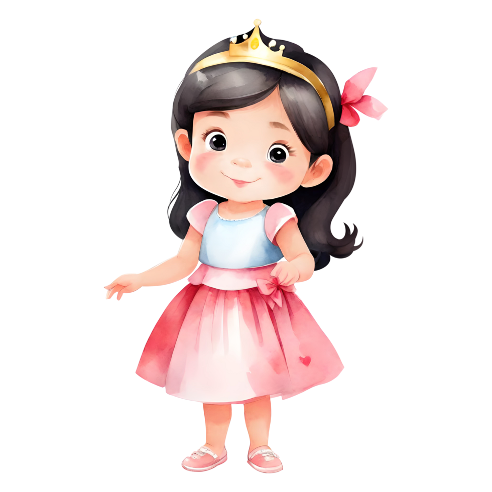 mignonne peu fille habillé comme une Princesse isolé transparent ai génératif illustration clipart png