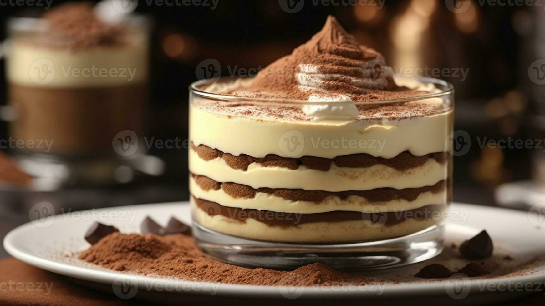 A close-up shot of a freshly prepared tiramisu, focusing on the layers of coffee-soaked ladyfingers AI Generative photo