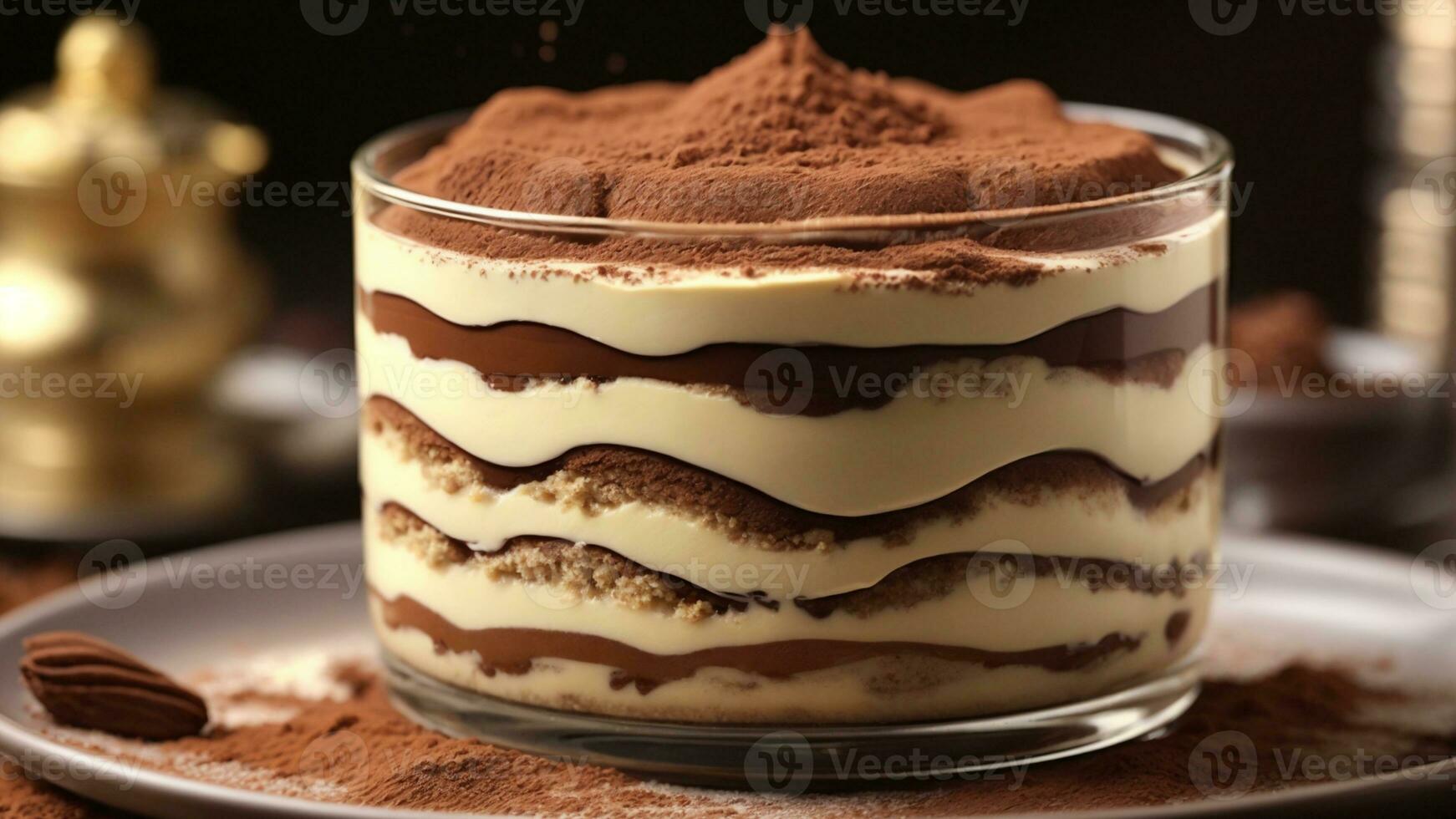 A close-up shot of a freshly prepared tiramisu, focusing on the layers of coffee-soaked ladyfingers AI Generative photo