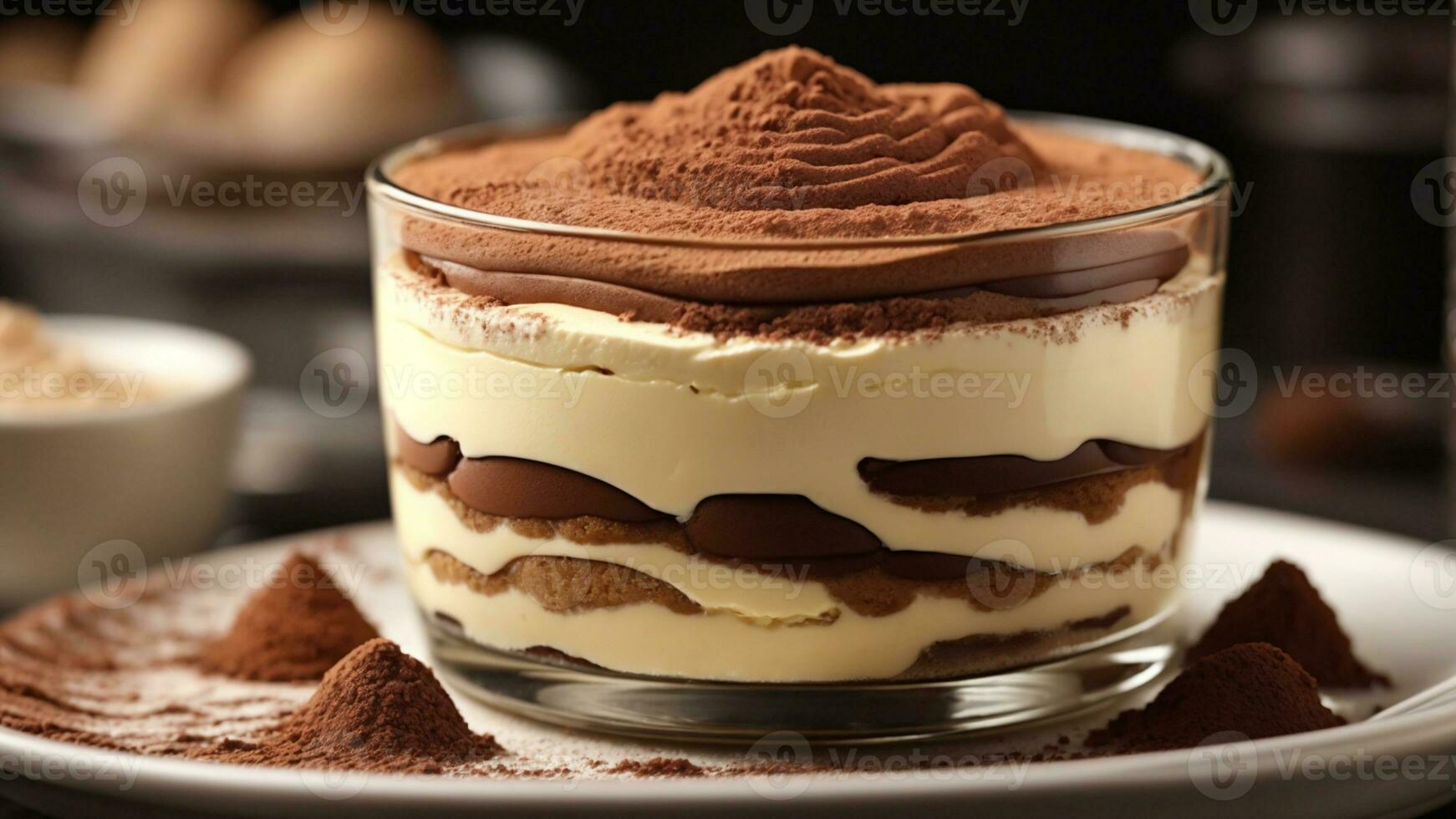 A close-up shot of a freshly prepared tiramisu, focusing on the layers of coffee-soaked ladyfingers AI Generative photo