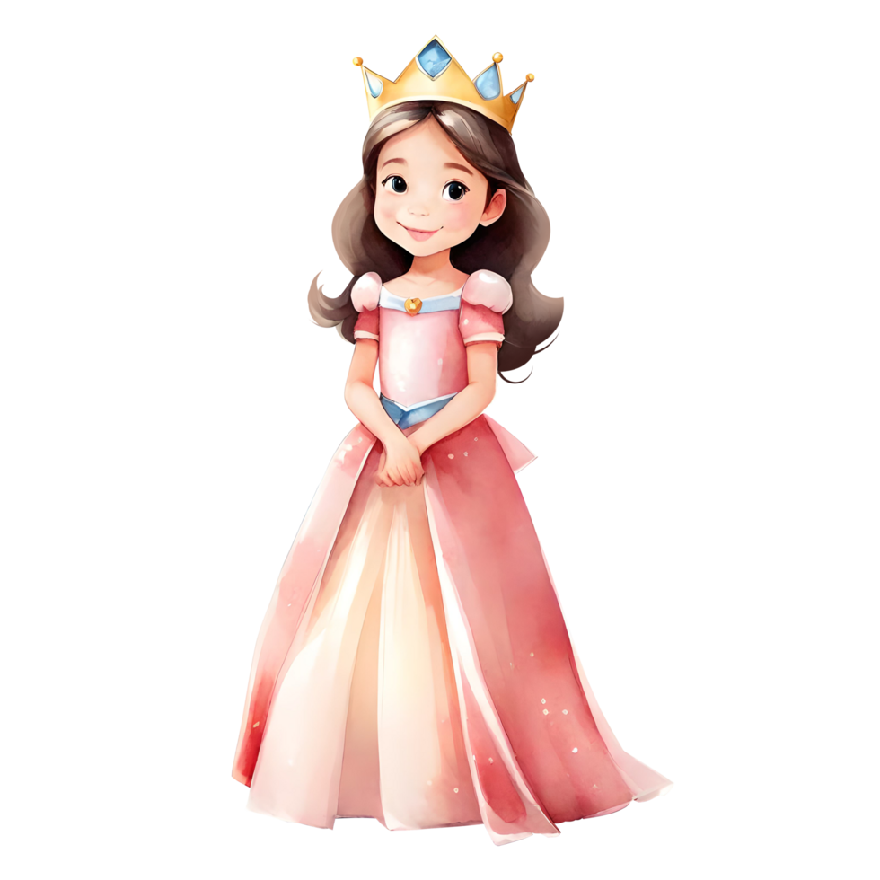 wenig Prinzessin im Prinzessin Kostüm isoliert transparent klar ai generativ Illustration Clip Art png