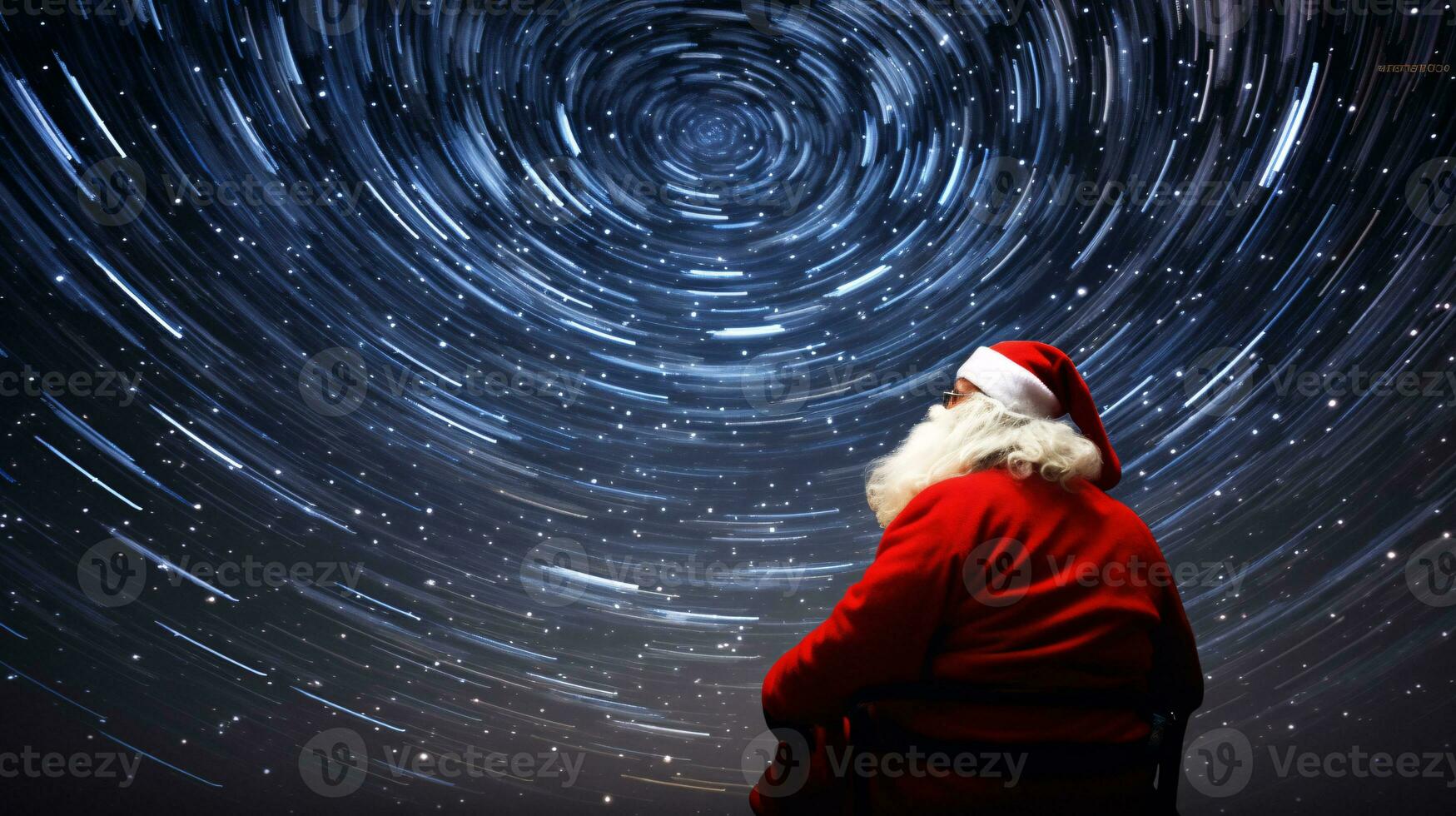 ai generativo Papa Noel estudio de las estrellas en un claro noche foto