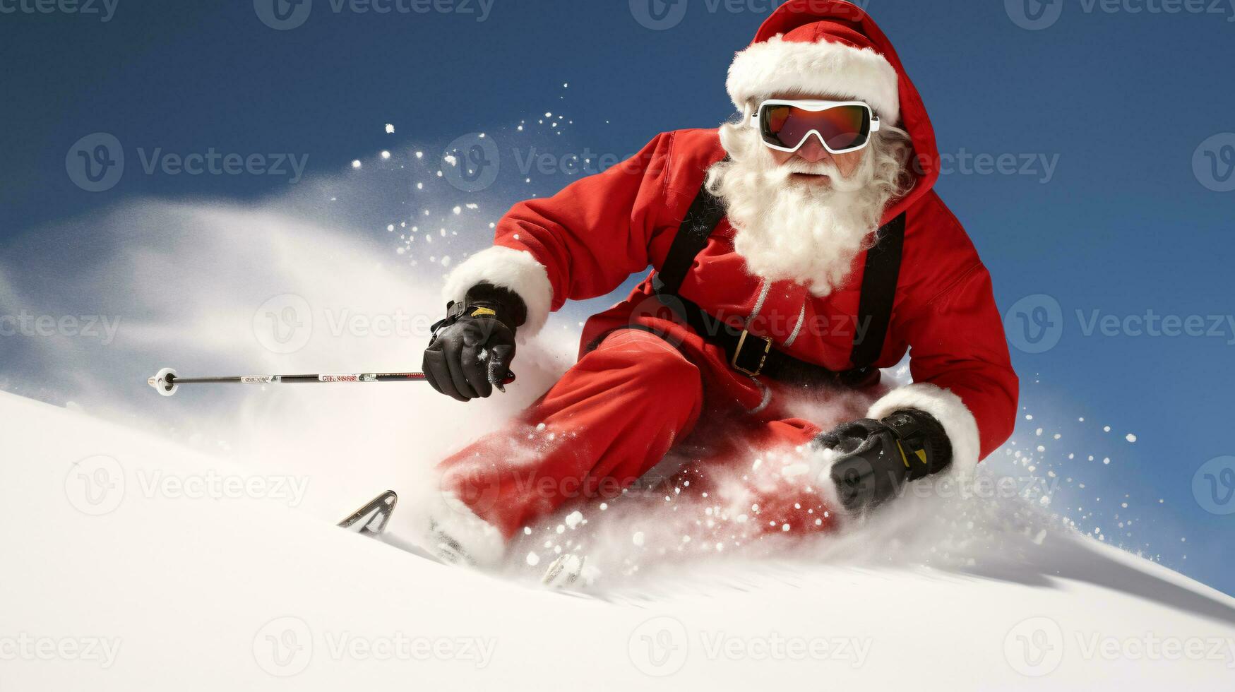 ai generativo frio Papa Noel esquiar abajo el montaña foto
