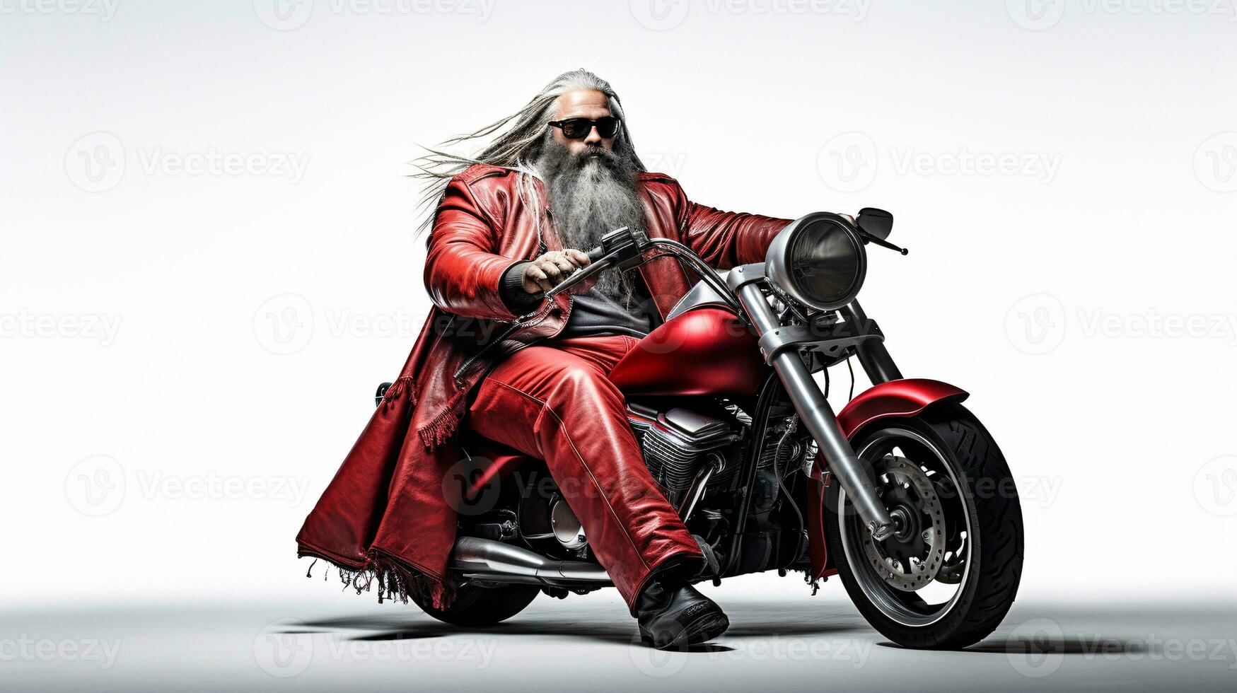 ai generative  Cool biker santa with sunglasses on a motorbike photo