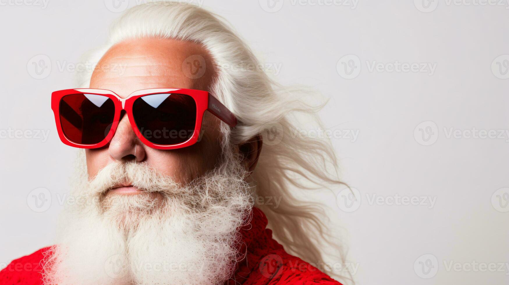 ai generativo cerca arriba retrato de frio hipster Papa Noel con sombras, Gafas de sol foto