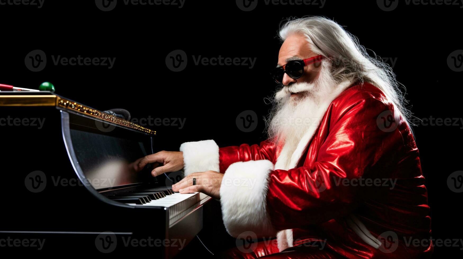 ai generative  Cool santa hipster santa with sunglasses on the keys photo