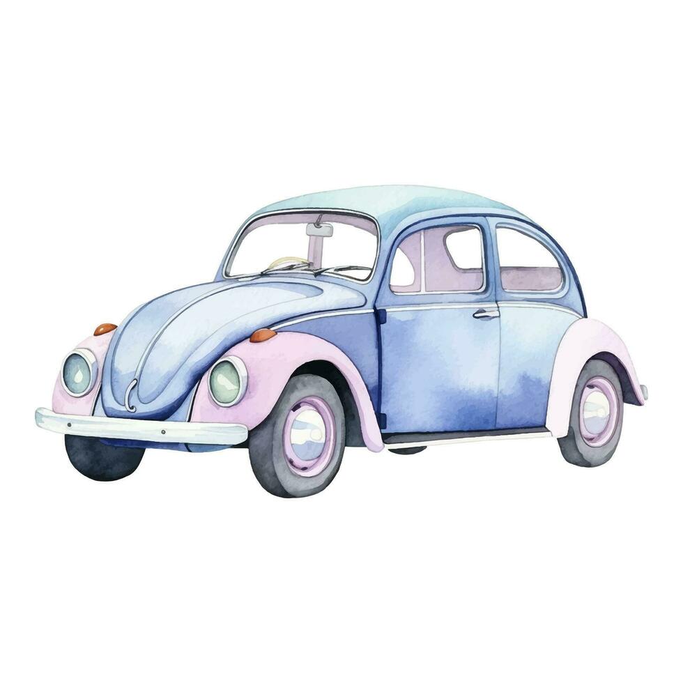 Watercolor retro car isolated on white background. Vintage auto. Vector illustration