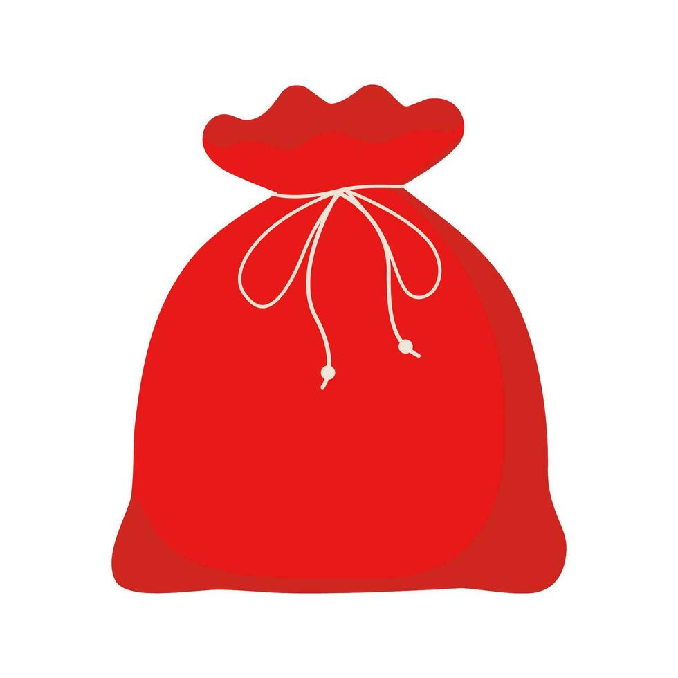 Red bag Santa Claus. Large sack holiday for gifts. Big bagful for New Year and Christmas vector. vector