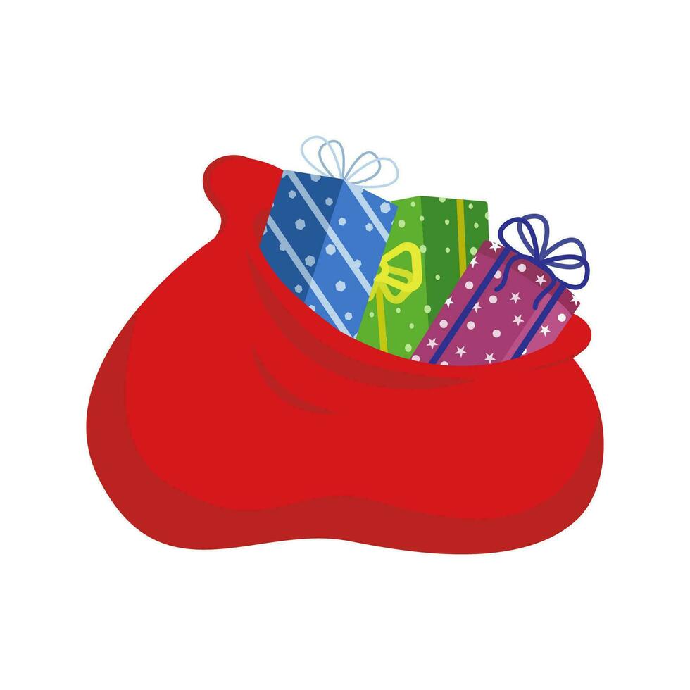 Red bag Santa Claus. Large sack holiday for gifts. Big bagful for New Year and Christmas vector. vector