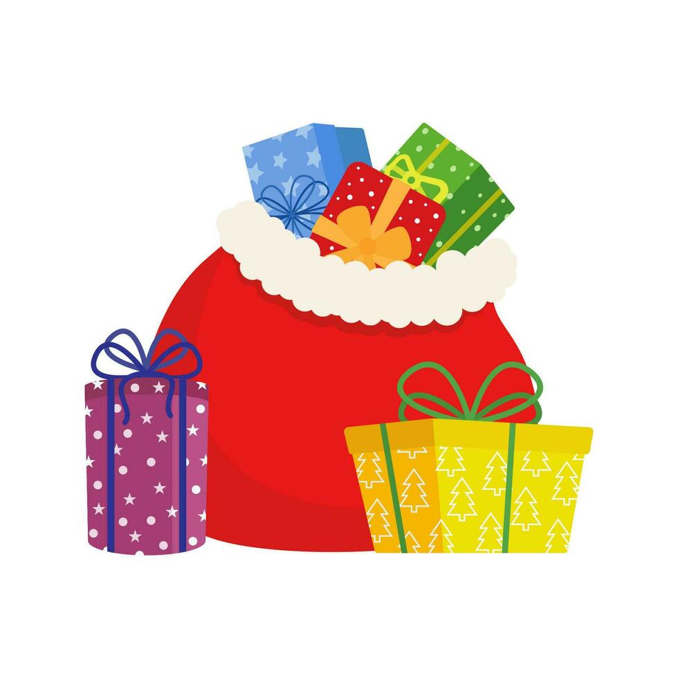 rojo bolso Papa Noel noel grande saco fiesta para regalos. grande bolsa para nuevo año y Navidad vector. vector