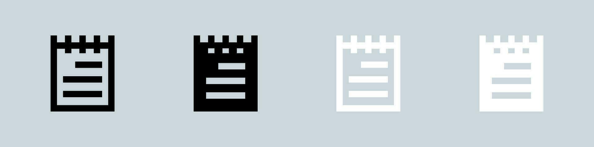 Nota icono conjunto en negro y blanco. papel señales vector ilustración.