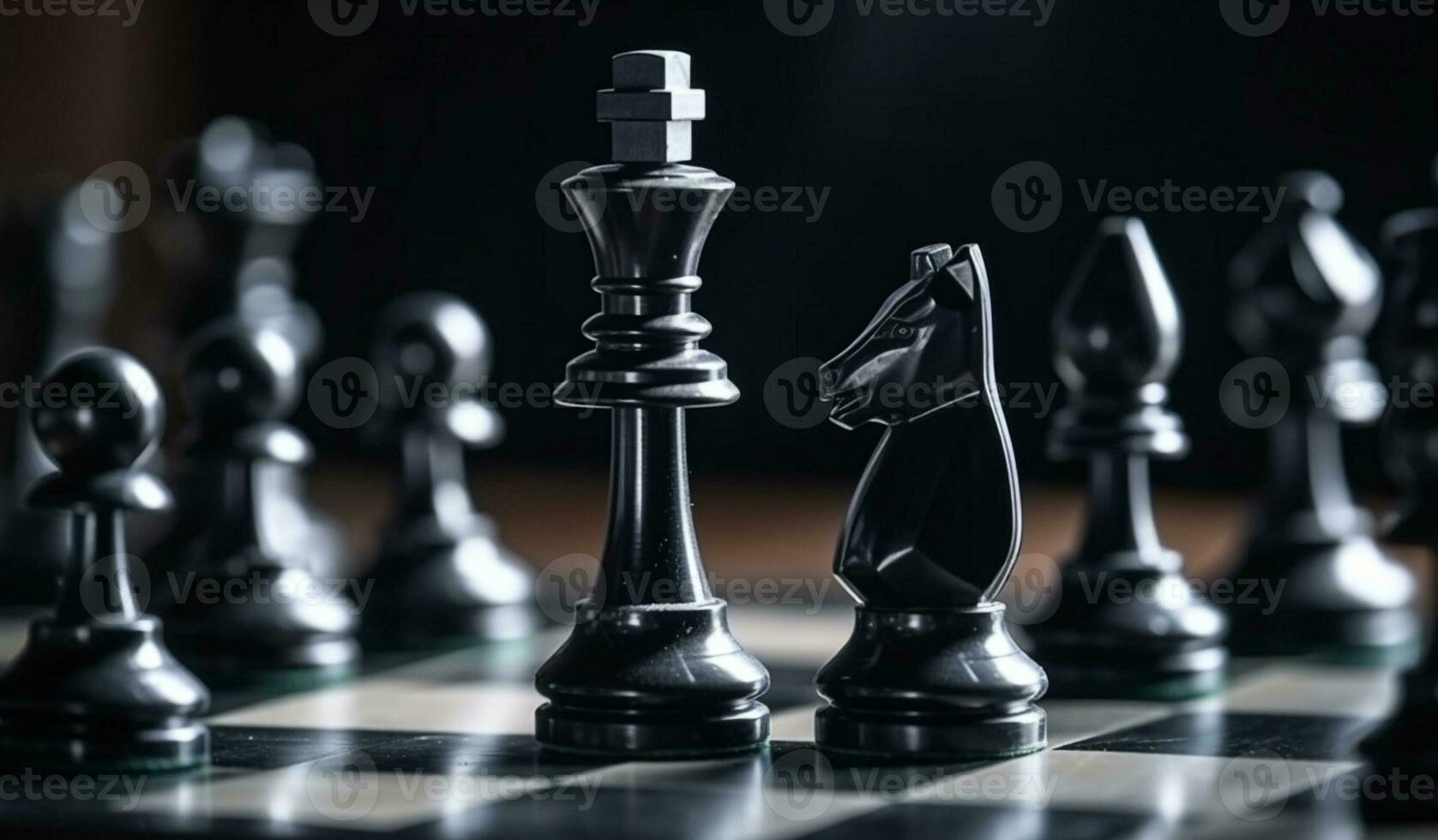 Banner with Chess Battle on Game Board. AI Generative photo