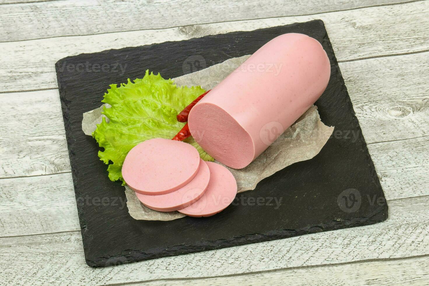 Sliced pork sausage photo