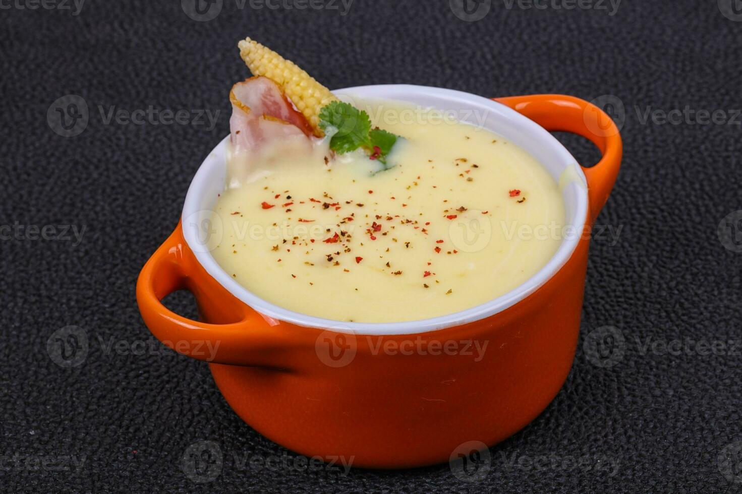 Cheese soup with bacon photo