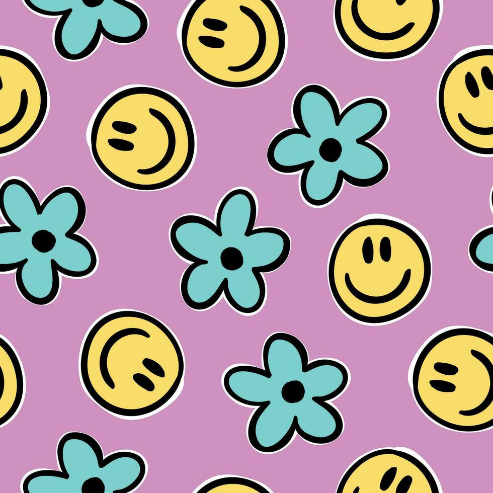 Smiley face pattern Smiley background Retro Seamless Pattern Smiley Seamless Design Retro Floral Pattern vector
