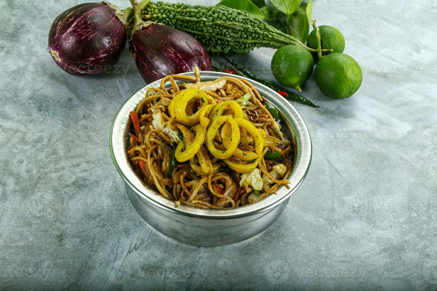 Stir fried noodles with squid photo