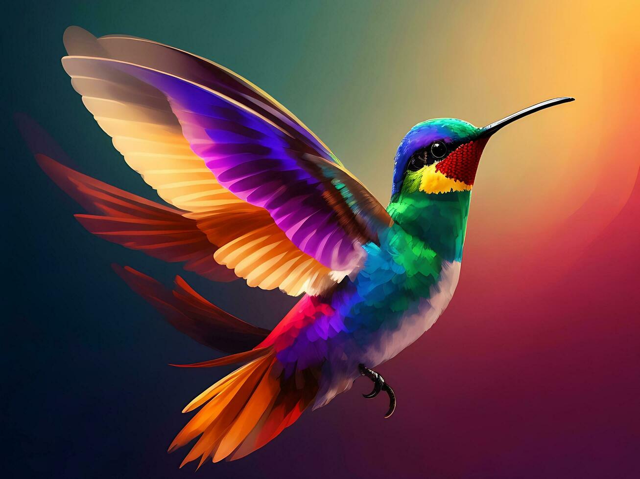 A colorful abstract hummingbird with a colorful background. AI Generative photo