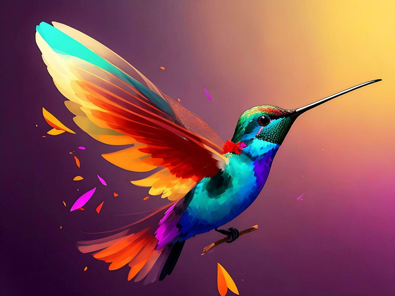 A colorful abstract hummingbird with a colorful background. AI Generative photo