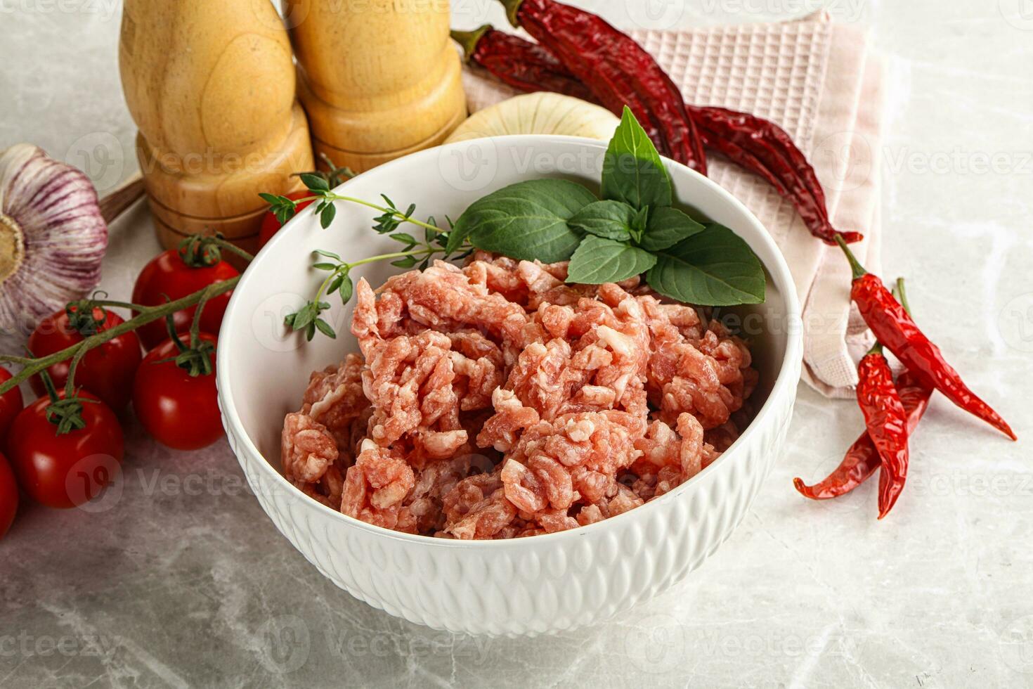 Raw minced pork uncooked meat photo