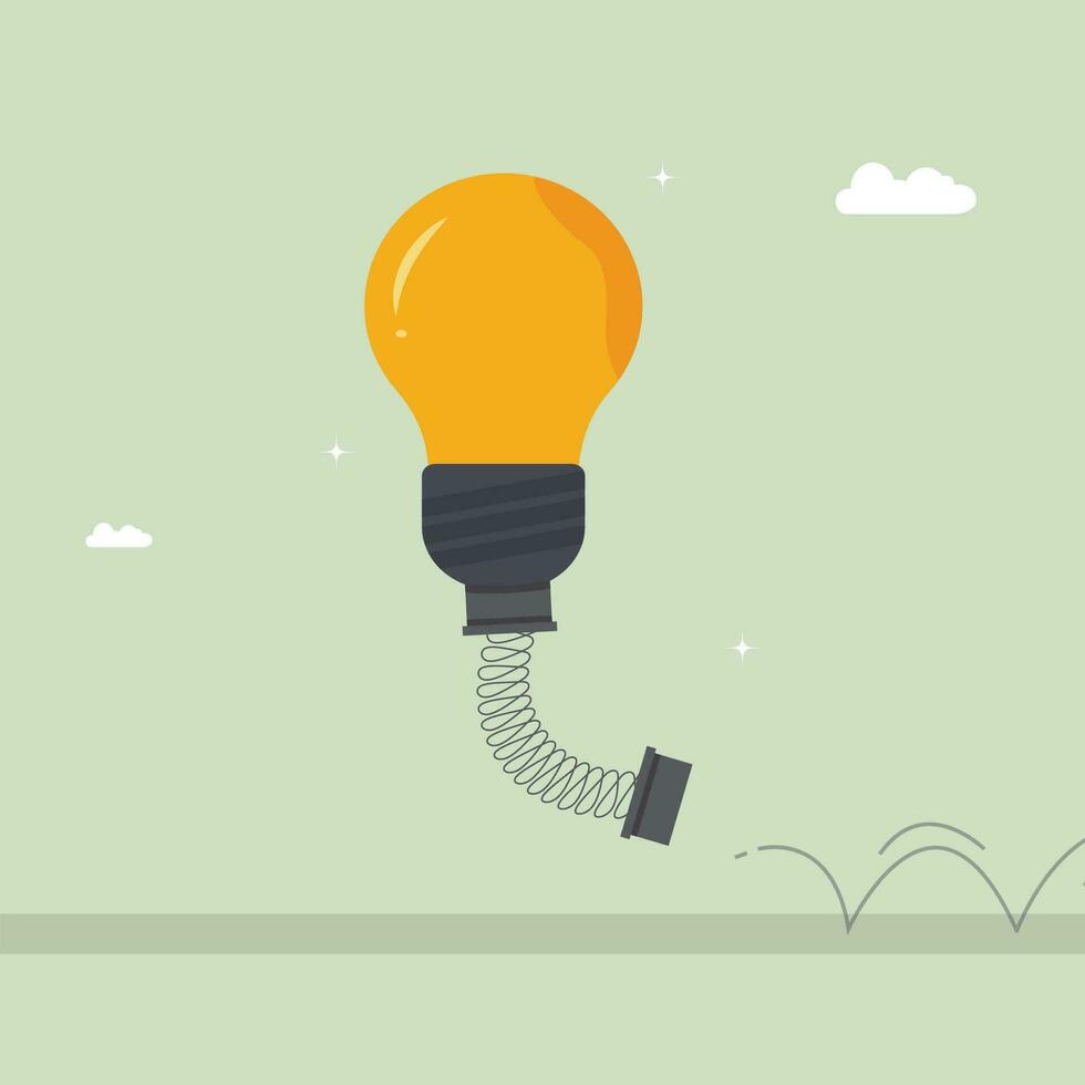 Bulb character jumping, Idea imagination intelligence concept flat vector illustration