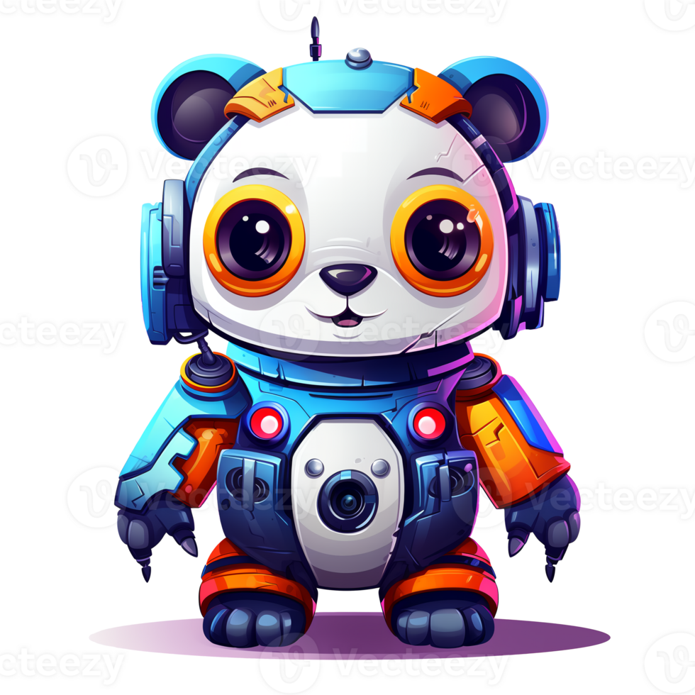 Cartoon panda robots. T-Shirt, Sticker. Funny cyborg. AI Generated png