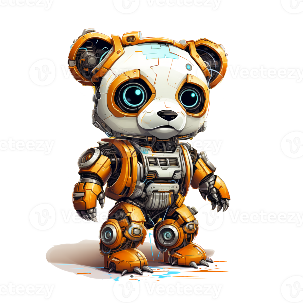 Cartoon panda robots. T-Shirt, Sticker. Funny cyborg. AI Generated png