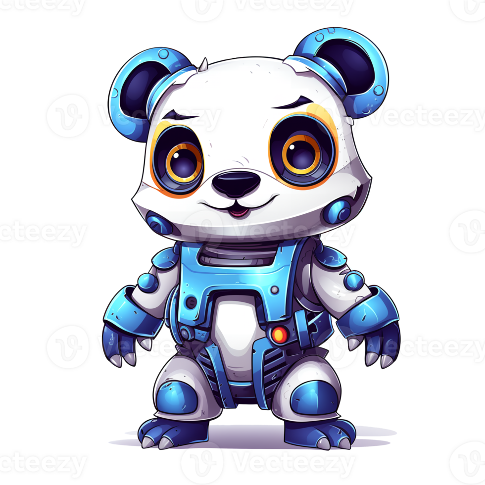 Cartoon panda robots. T-Shirt, Sticker. Funny cyborg. AI Generated png