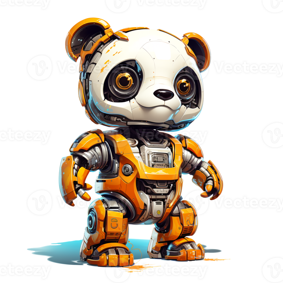 Cartoon panda robots. T-Shirt, Sticker. Funny cyborg. AI Generated png