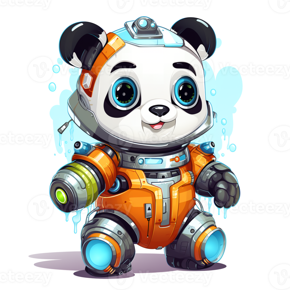 Cartoon panda robots. T-Shirt, Sticker. Funny cyborg. AI Generated png