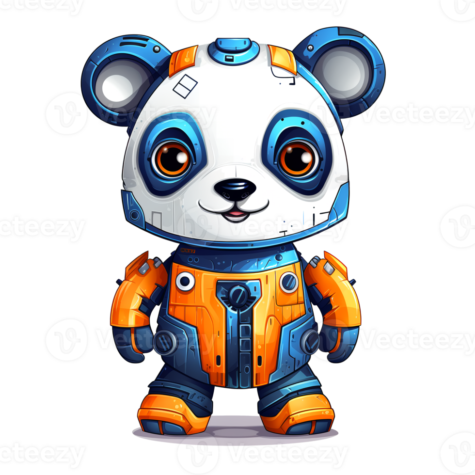 Cartoon panda robots. T-Shirt, Sticker. Funny cyborg. AI Generated png