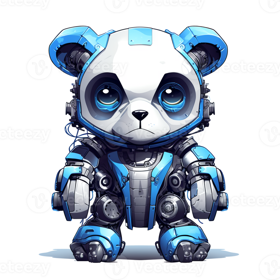Cartoon panda robots. T-Shirt, Sticker. Funny cyborg. AI Generated png