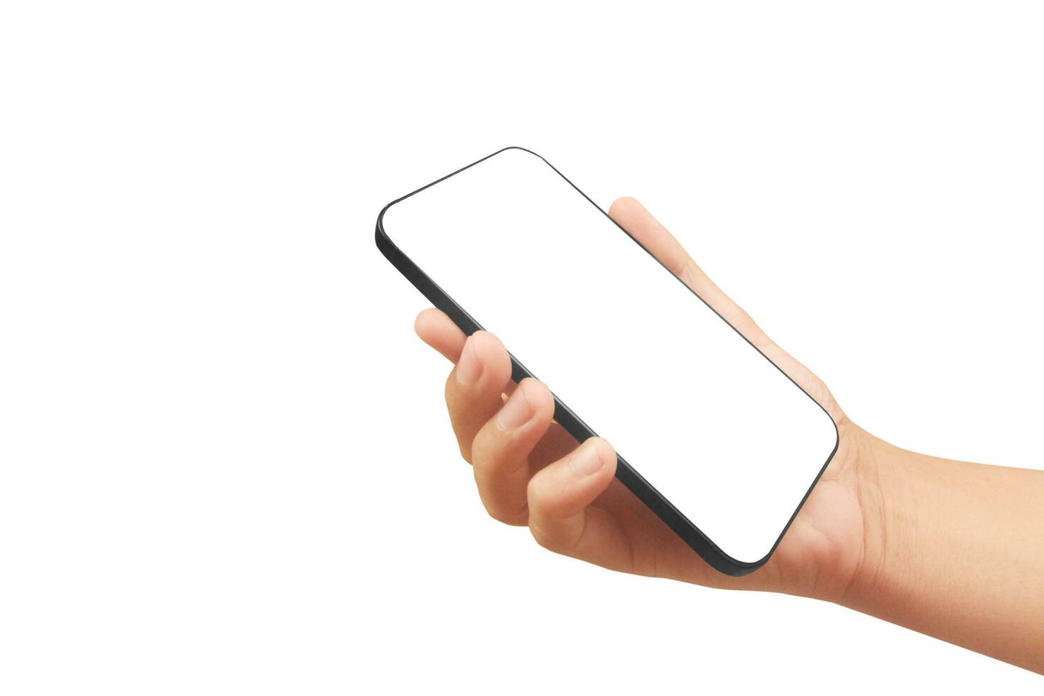 Hand holding smartphone device and touching screen photo