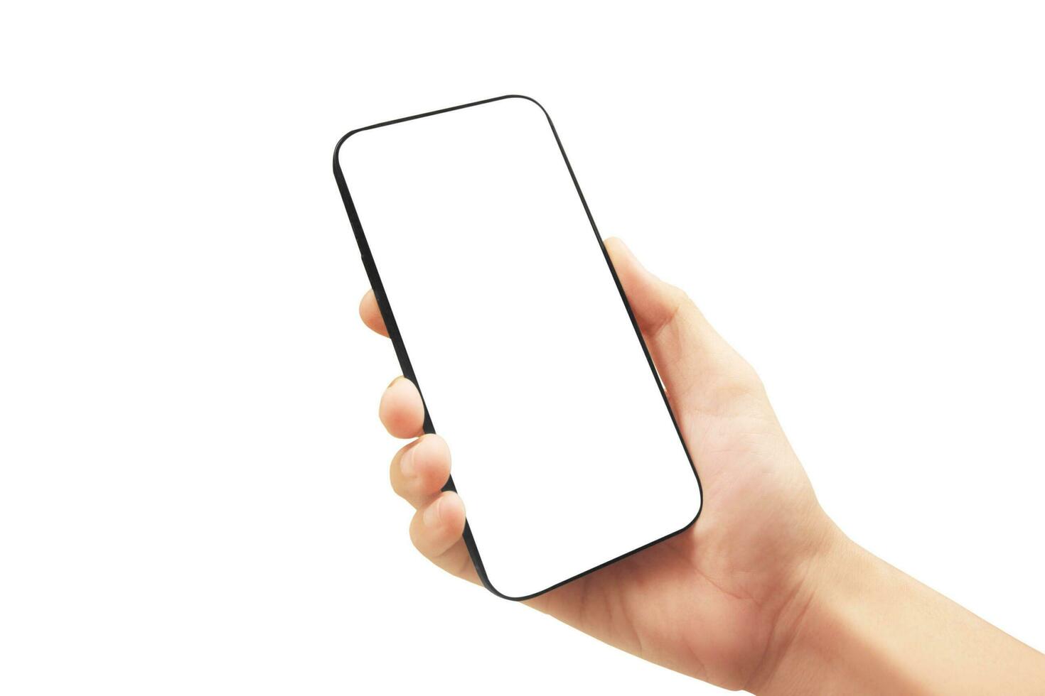 Hand holding smartphone device and touching screen photo