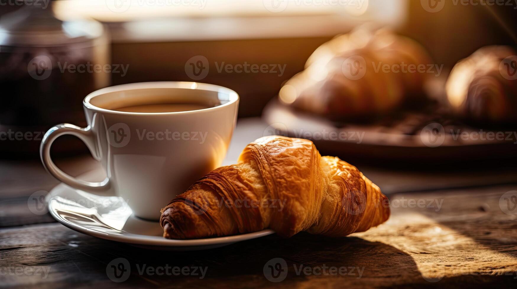 Capture a Cozy Morning Scene with a Cup of Coffee and Home. photo