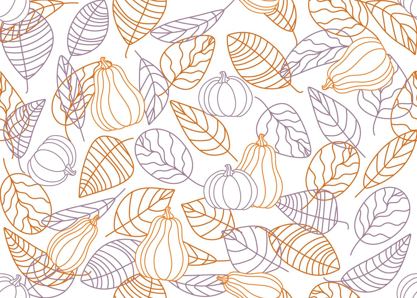 Seamless pattern of autumn leaves and pumpkins. photo