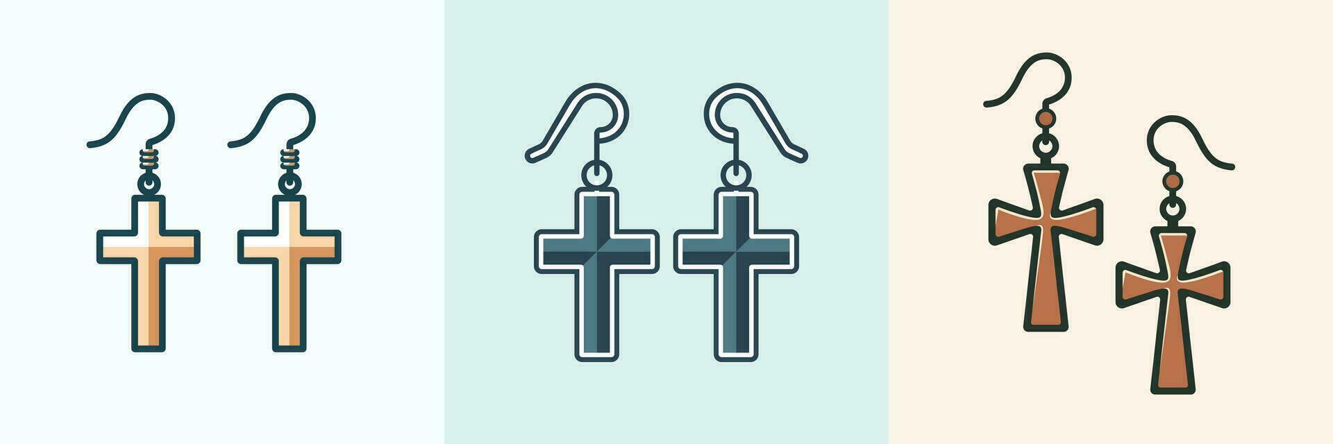 Cross earrings with a fresh and modern look, vector illustration, Christian Catholic earrings, cross earrings, stock vector image