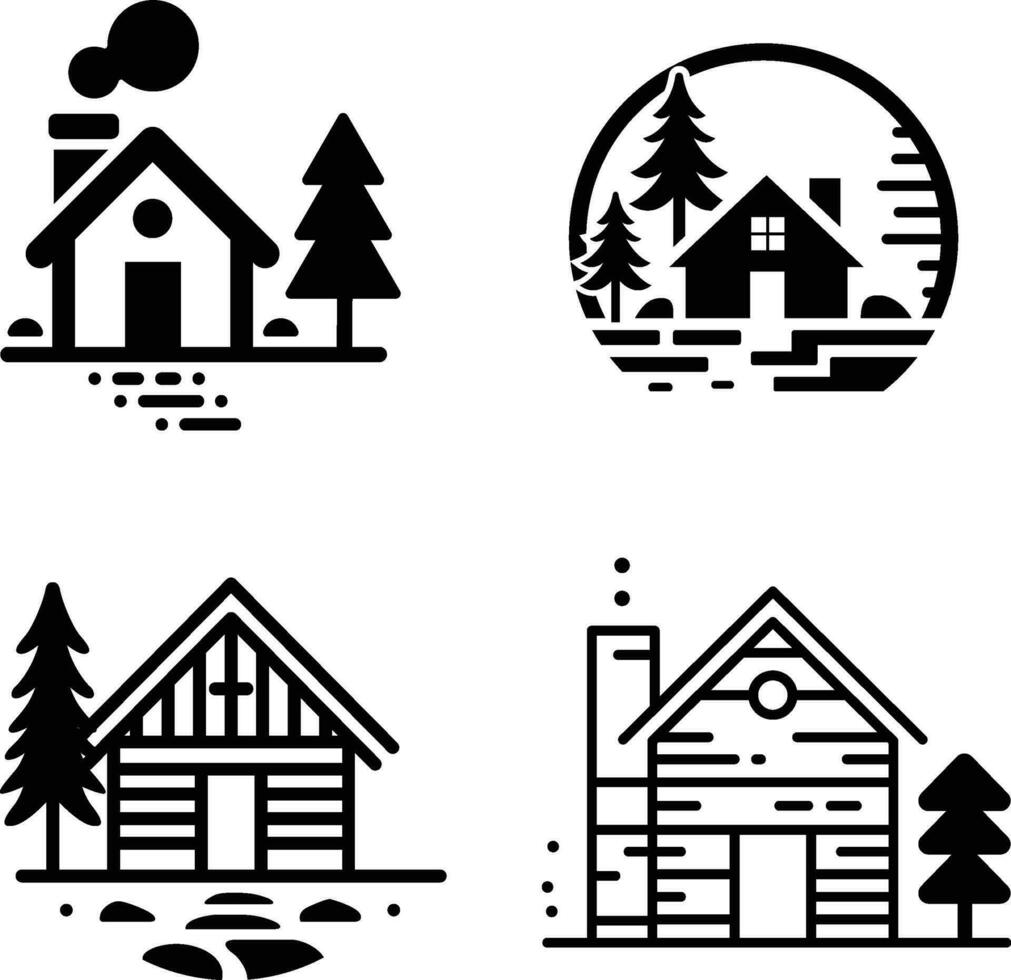 cabaña logo símbolo vector ilustración, conjunto de sencillo estilo cabaña logo plantillas íconos acortar letras, valores vector imagen