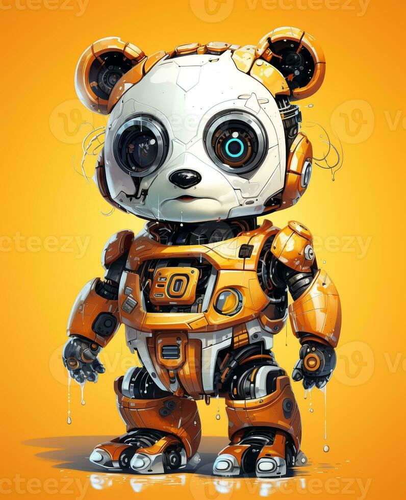 Cartoon panda robots. T-Shirt, Sticker. Funny cyborg. AI Generated photo