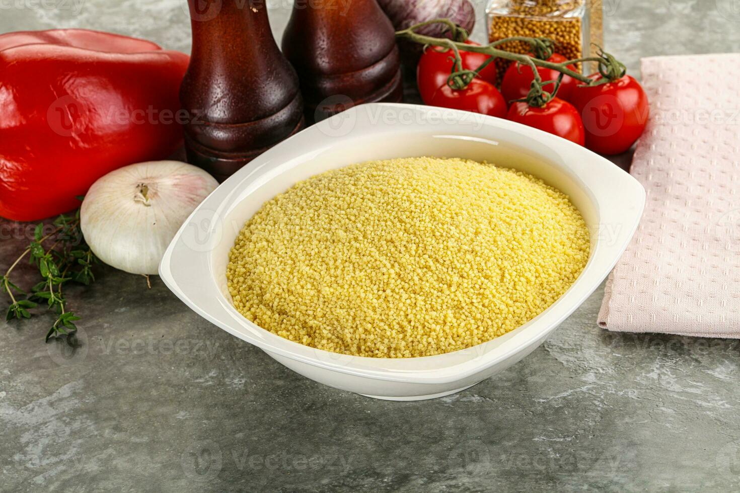 Raw dry wheat couscous grain photo