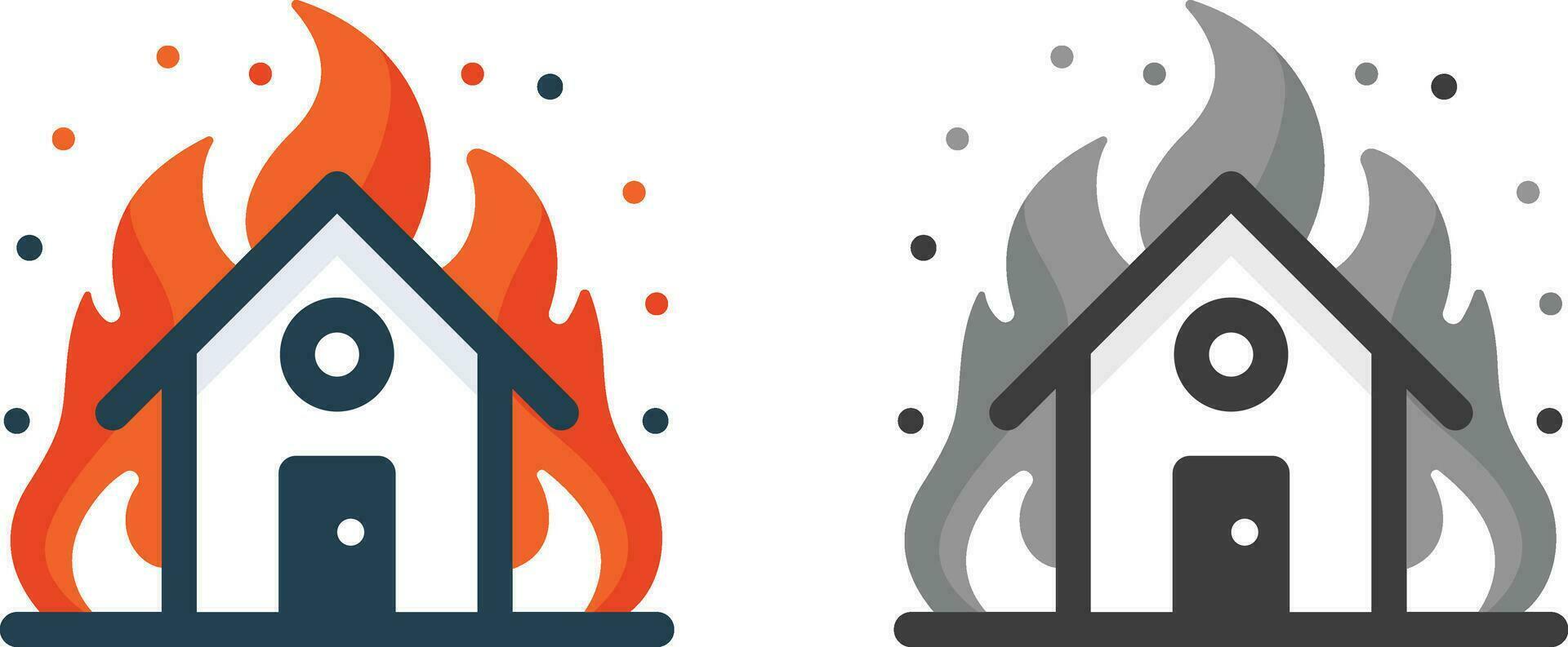 House on fire symbol icon vector illustration, house with basic geometric shapes, surrounded by minimalistic orange and red flames stock vector image