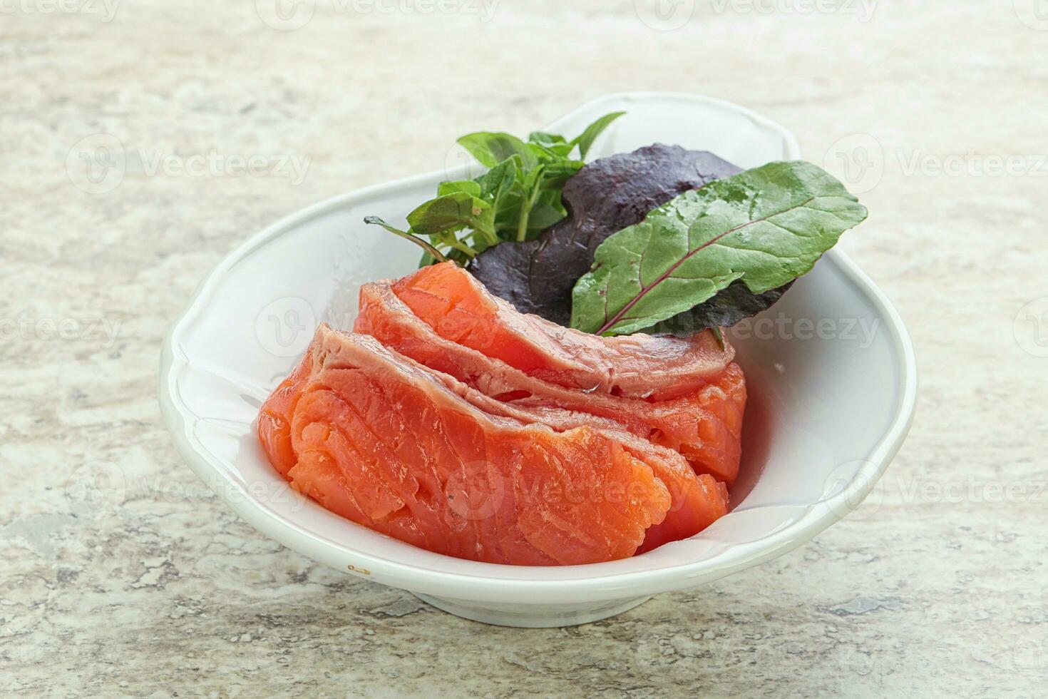 Sliced salmon fillet starter snack photo
