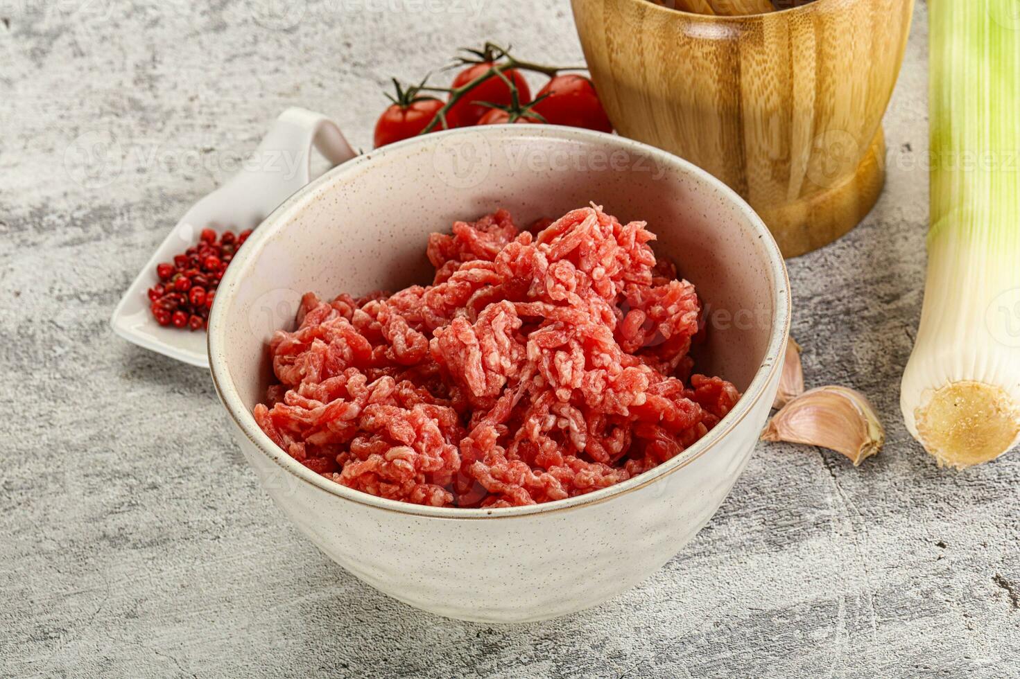 Minced beef meat in the bowl photo