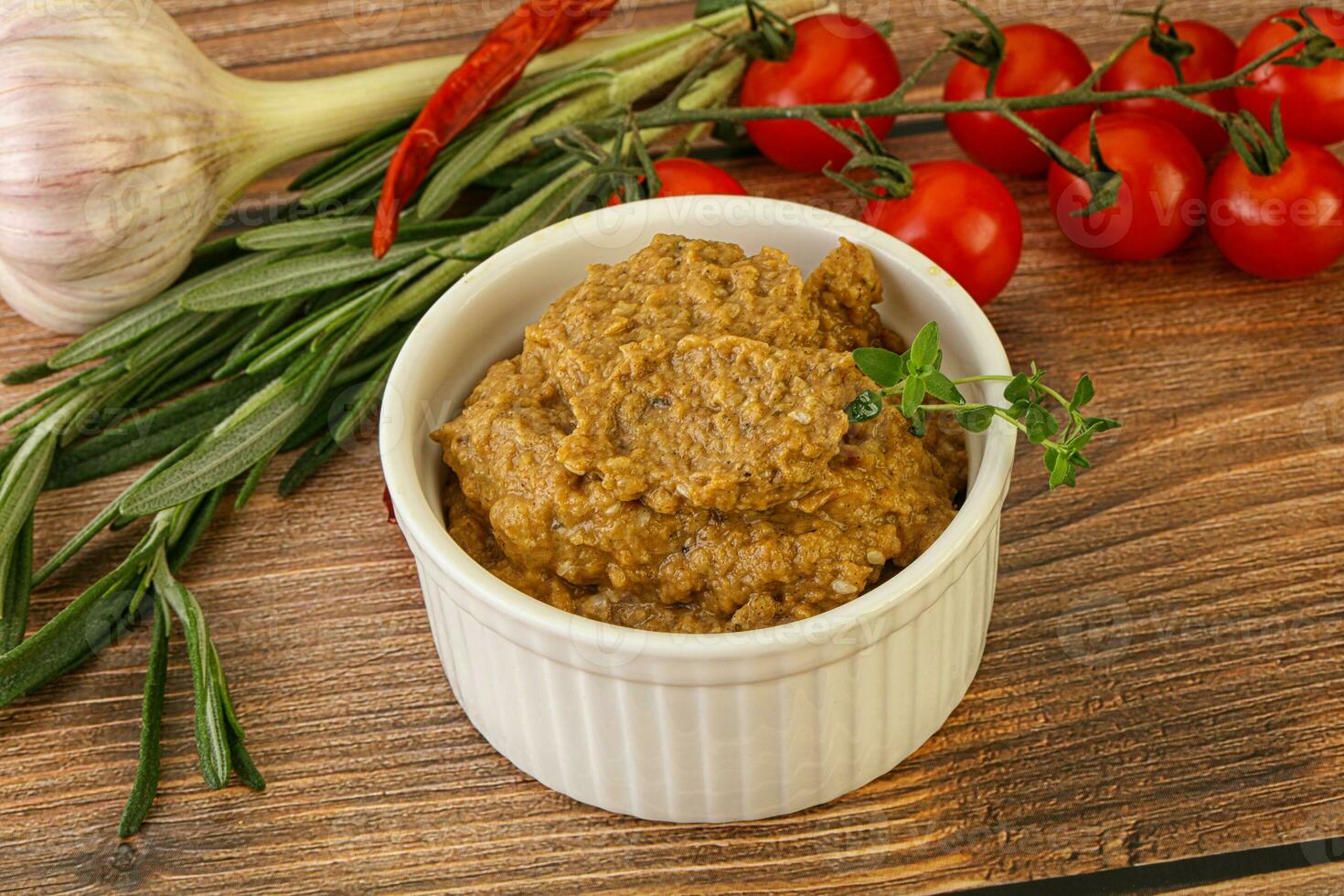Jewish eggplant dip with oil photo