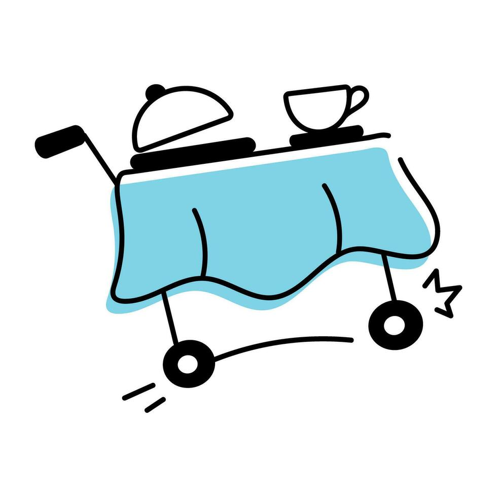 Get this doodle icon of a food trolley vector