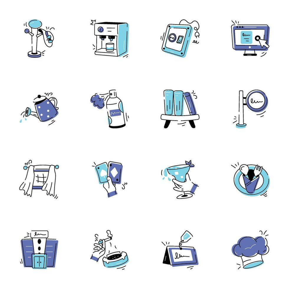 Collection of Hotel Doodle Icons vector